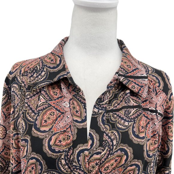 💼Tommy Hilfiger Paisley Top Size L Classic & Chic black Navy Coral pink - Picture 2 of 11